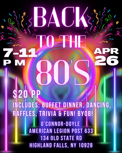 Back to the 80's Night & BYOB at the American Legion Post 633! image